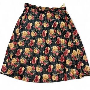 Vintage dark romantic floral print elastic waist midi skirt floral size large